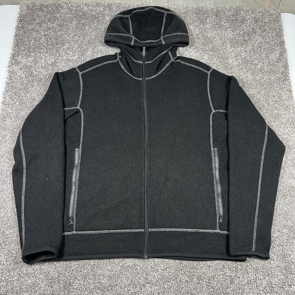 KUHL Men's Jacket Size XL Black Alfpaca Fleece Hiking Outdoor Full Zip Hooded